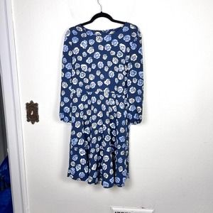 Loft Navy Blue Yellow Floral Spring Lightweight Easter Feminine Dress Size Large